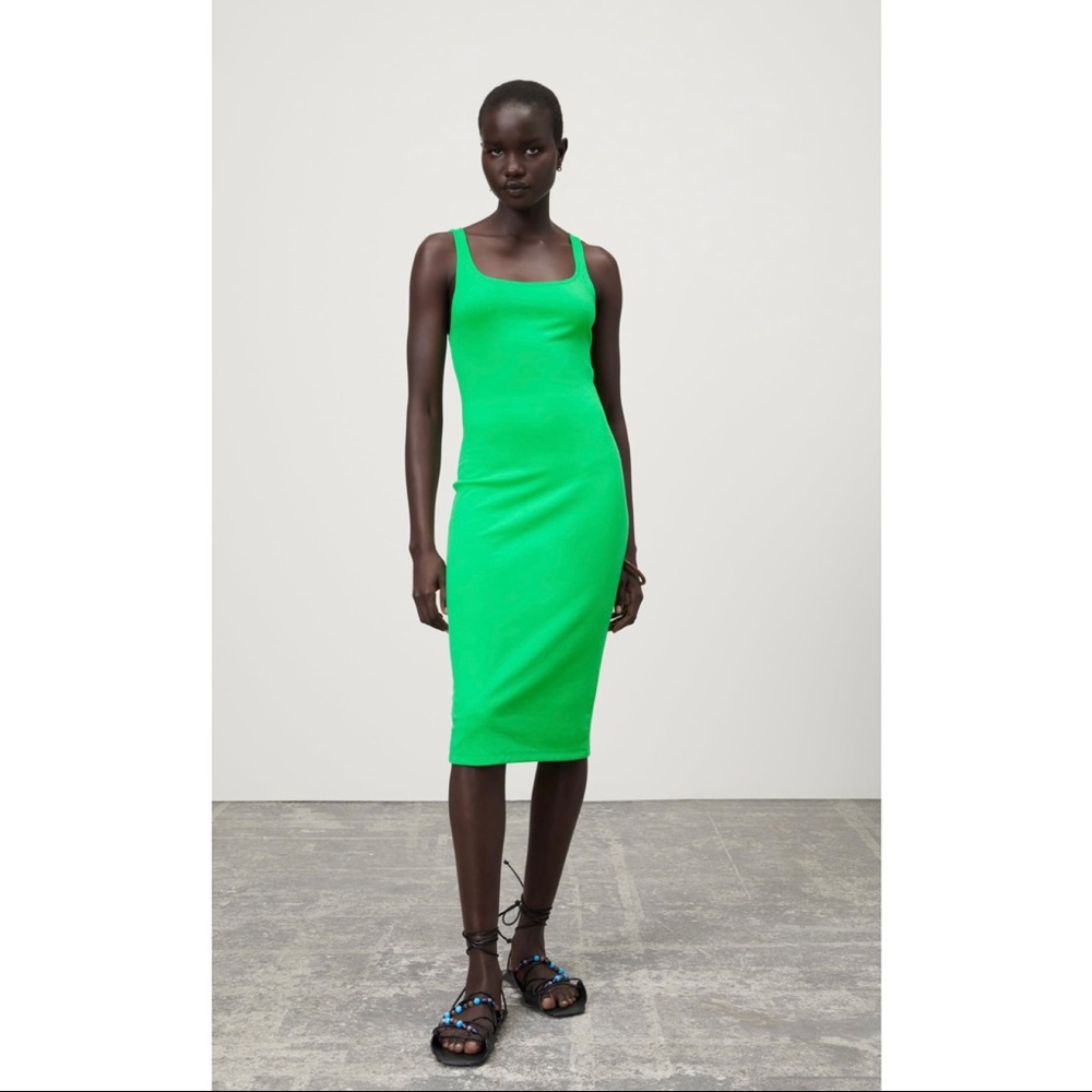 NWOT Zara Midi Dress With Straps in Lime Green